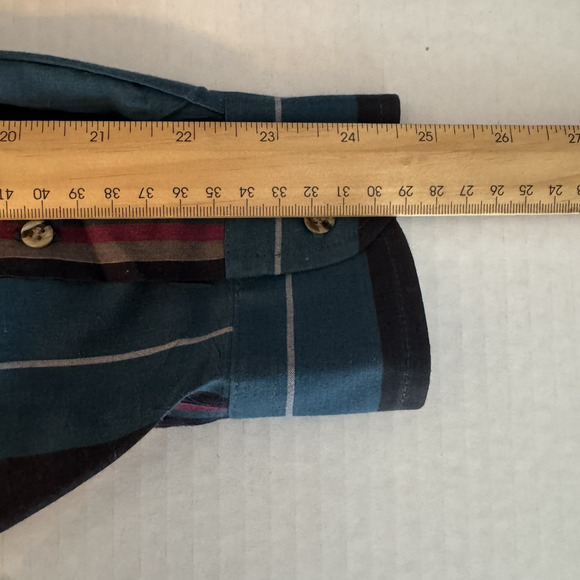 Savile Row Traditions Men’s L Button Front Shirt Blue Multicolor Vertical Stripe - Picture 9 of 9